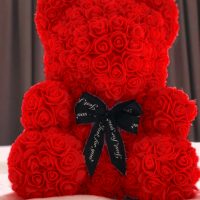 خرس تدی با رز در باکس شیشه ای